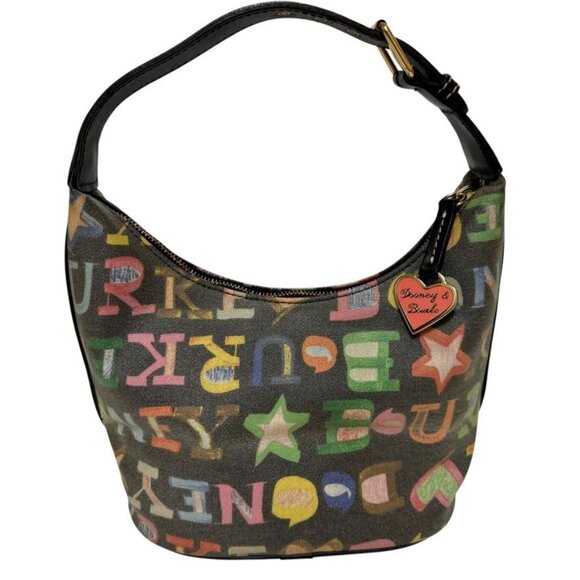 Dooney & Bourke Y2K Black Multi Color Letters Graffiti Signature Hobo Bucket Bag - Picture 15 of 15